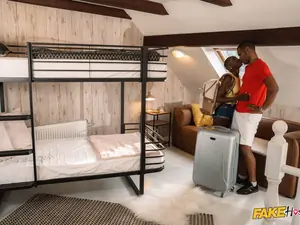 Fake Hostel - African Black babe and SE Asian threesome - 05/21/2021