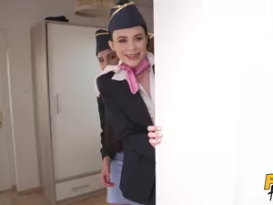 Fake Hostel - Horny Air Hostesses share massive cock - 12/05/2021