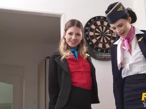 Fake Hostel - Horny Air Hostesses share massive cock - 12/05/2021