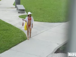 Pervs On Patrol - Celeb Look-Alike in Thong Bikini - 10/13/2017