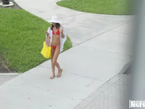 Pervs On Patrol - Celeb Look-Alike in Thong Bikini - 10/13/2017